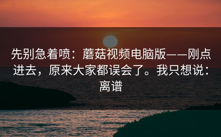 先别急着喷：蘑菇视频电脑版——刚点进去，原来大家都误会了。我只想说：离谱