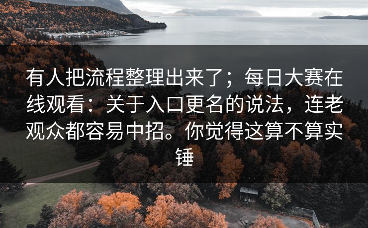有人把流程整理出来了；每日大赛在线观看：关于入口更名的说法，连老观众都容易中招。你觉得这算不算实锤